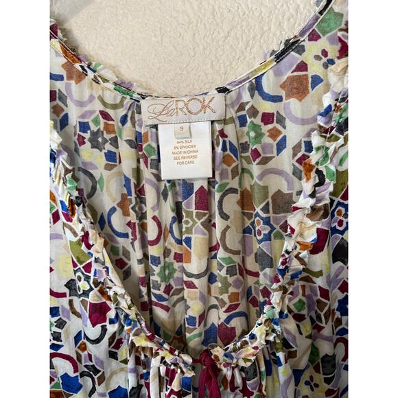LaRok Colorful Geometric Pattern Sleeveless Tunic/Tank W/ Ruffled Details Small - Picture 11 of 12